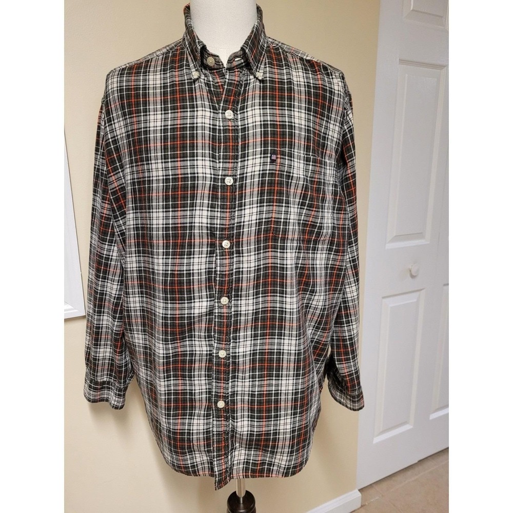 RALPH LAUREN Jeans Co‎ Mens Preppy Plaid Shirt VTG Cotton Green/Orange Size XL